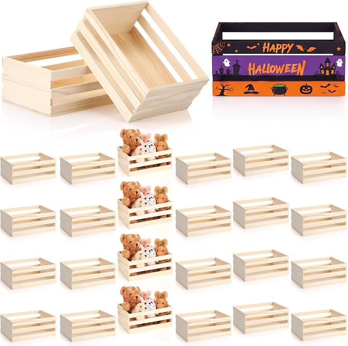 Gerrii 24 Pcs 8'' Small Wooden Crates for Crafts Unfinished Crates Centerpiece Mini Rustic Wood Basket Box for Display Storage Milk Wine Closet Home Bathroom Kitchen Office Decor by Gerrii