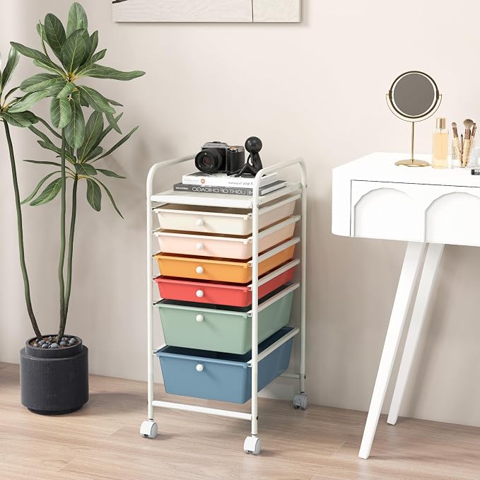 GOFLAME 6-Drawer Rolling Storage Cart, Multifunctional Art Craft Organizer Cart, Mobile Utility Storage Cart with Removable Drawers & Lockable Wheels, Craft Cart for Home Office, Macaron Color - Image 7