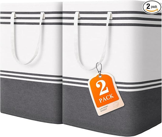 2 Pack Large Home Laundry Basket, Laundry Hamper, Freestanding Waterproof Dirty Clothes Bag, Tall Clothes Hamper - Extended & Reinforced Handles for College Dorm, Family (Light Grey/125L) by EpicTotes