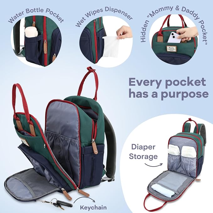 RUVALINO Baby Diaper Bag Backpack with Changing Pad, Baby Shower Gifts | Baby Essentials, Waterproof Travel Baby Bags for Mom Dad Girl Boy, Insulated Bottle Holders, Pacifier Case, Large Capacity - Image 5