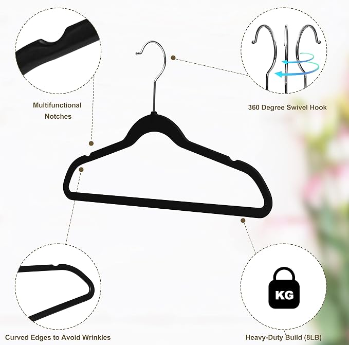 Quality Children's Plastic Non Velvet Non-Flocked Thin Compact Hangers Swivel Hook for Shirts Blouse Coats (Black, 240) - Image 5