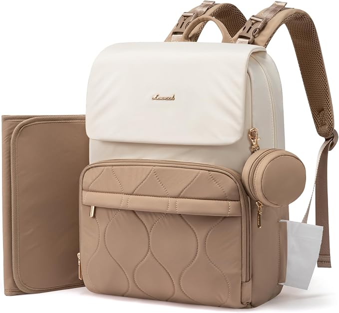 LOVEVOOK Diaper Bag Backpack, Baby Travel Bags for Boys & Girl, Toddler Waterproof Diaper Bag w/Changing Pad (Beige khaki, 15.6''-Small) by LOVEVOOK