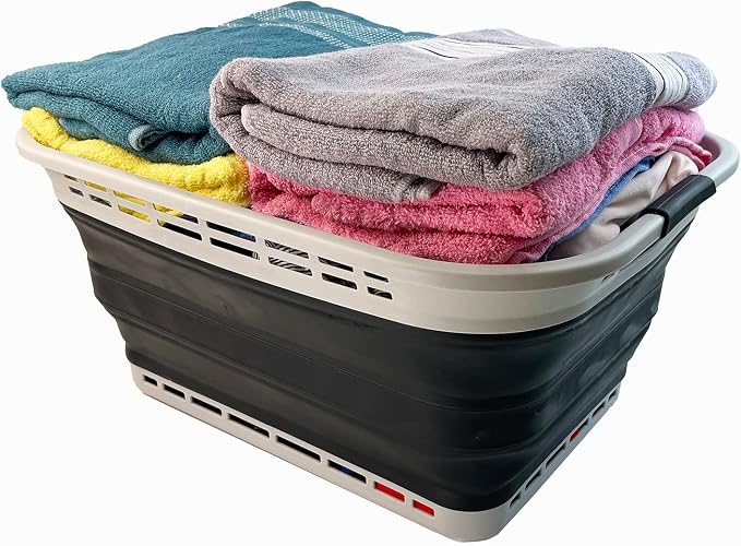SAMMART 42L (11 gallons) Collapsible Plastic Laundry Basket - Portable Pop Up Storage Container/Organizer - Portable Hamper - Space Saving Easy Storage (Grey/Slate Grey (Set of 2)) - Image 5