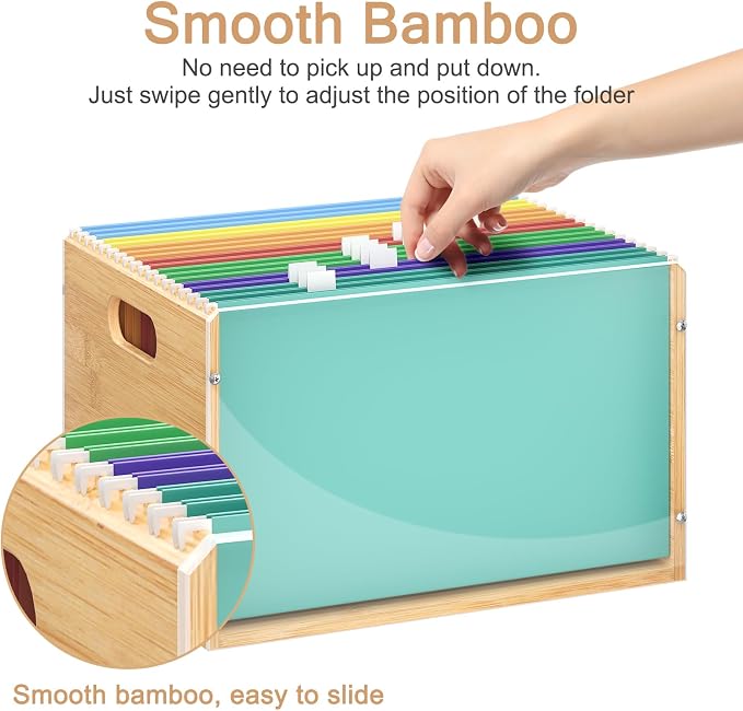 Sbanmao Letter/Legal Bamboo Acrylic File Box Organizer, Hanging File Folder Storage Boxes, Decorative Document Crate Transparent Filing Bin with Handle for Home Office Desk - Image 9