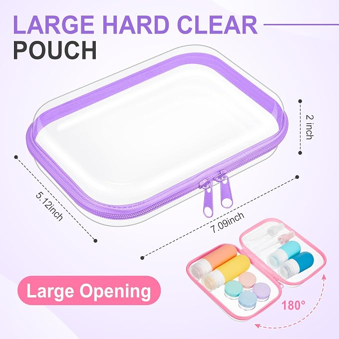 Sanwuta 6 Clear Hard Zipper Case,Colorful,7.09 X 5.12 X 2 Inch | Pencil Case Pouches ,Makeup Bag,Plastic Toiletry Diaper Bag ,Travel Toy Storage,Waterproof Organizer Bins - Image 2