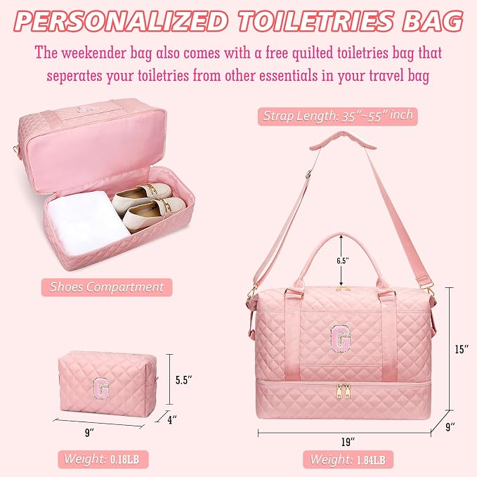 19 Year Old Girl Birthday Gifts Travel Bags with Makeup(Pink,G) | Gifts for 14 Year Old Girl-Overnight Bags with Toiletry Bag-Gym Bag with Shoe Compartment - Image 7