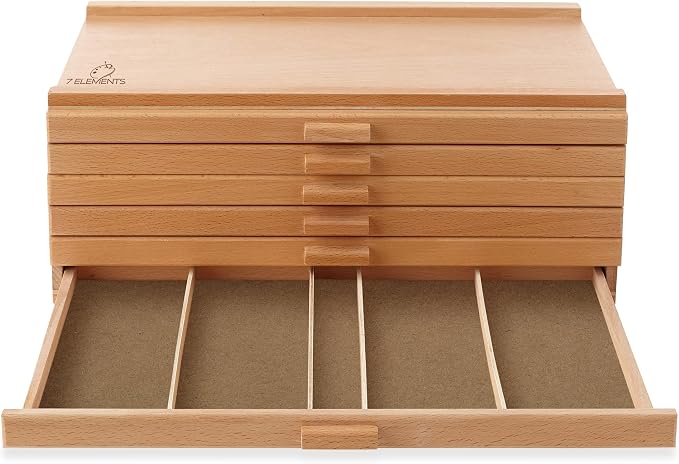 7 Elements 6 Drawer Wooden Artist Storage Supply Box for Pastels, Pencils, Pens, Markers, Brushes and Tools - Image 5