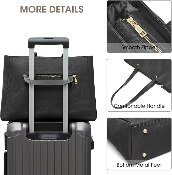 Kattee Women's Soft Leather Work Tote Bag | Large interior with a luggage sleeve for organized work, travel, and everyday carrying. - Image 5