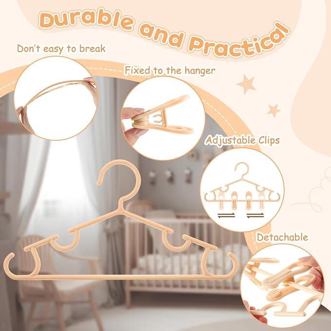 Hsei Baby Hanger with Clip for Pant,120 Packs Total,Orange,10.6 Inch | 40 Kids Plastic Hanger with 80 Clips for Newborn, Nursery, Daycare, Preschool, Closet, Wardrobe Organizer for Baby Shower - Image 4