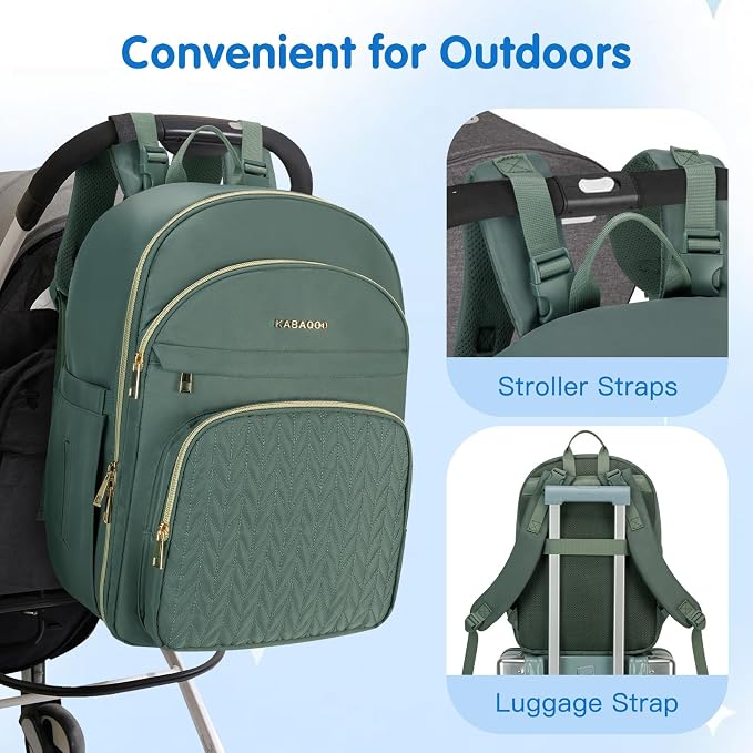 Baby Diaper Bag Backpack, Waterproof Diaper Backpack for Mom & Dad with Changing Pad, Insulated Pockets and Stroller Straps, Baby Shower Gifts for Girls & Boys, Sage - Image 7