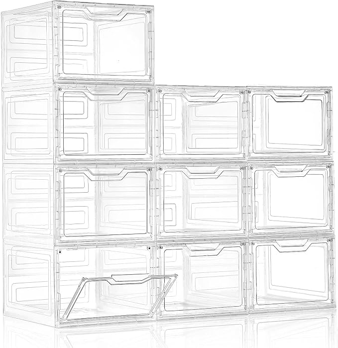 10 Pack Clear Storage Bins with Lids, 19 Qt Closet Organizers and Storage | Stackable, Magnetic Doors, Clothes Organizers and Storage, Purse Organizer, Craft Containers by Freebat