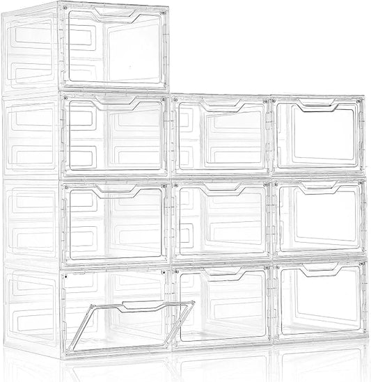 10 Pack Clear Storage Bins with Lids, 19 Qt Closet Organizers and Storage | Stackable, Magnetic Doors, Clothes Organizers and Storage, Purse Organizer, Craft Containers by Freebat