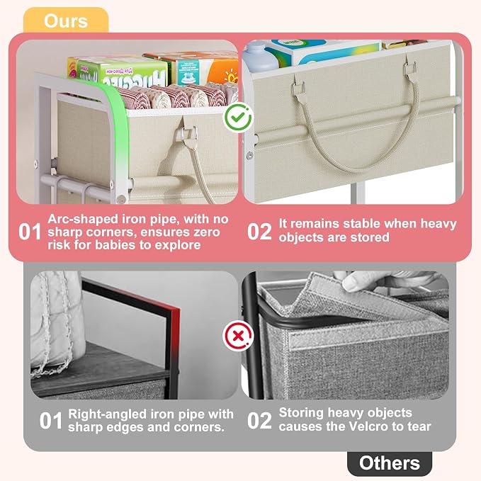 Cidaziya 2In1 Baby Diaper Caddy Organizer and Storage, 3 Tier Rolling Cart with Drawer, Detachable Dividers, Mobile Utility Cart Baby Dresser Clothes Organizer for Baby Essentials, Bedroom, Nursery - Image 7