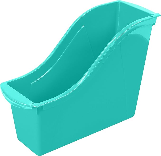 Storex Small Book Bin, Linking Storage Bin, Dry Erase Surface, 11.75" x 8.5" x 4.5" STEM Turquoise (Pack of 6) - Image 4