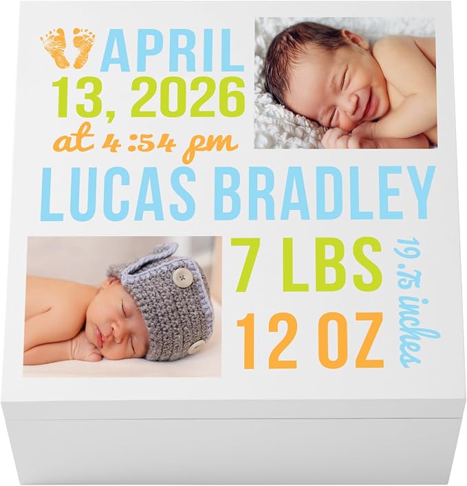 Let's Make Memories Personalized Photo Keepsake Box for New Baby - Memento Storage - Memories Box - Nursery Decor - 12" Sq x 6" H - Bundle of Love - Blue by LetsMakeMemories