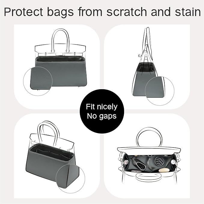Fits for Brikin Bag Insert Organizer For Hermes(30 S,Gris Meyer) | Premium Silk Material,Smooth Touch,Lightweight,zipper,protect from scratches & stains,multiple pockets,keychain,waterproof - Image 4