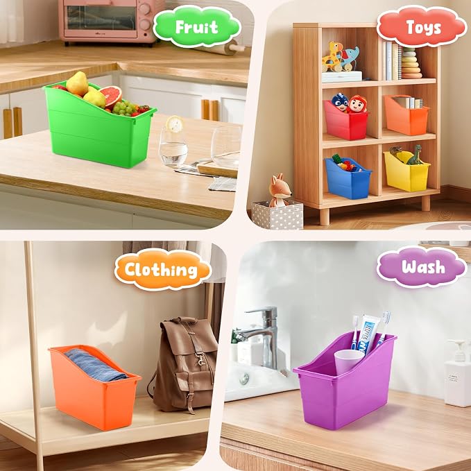 VZZNN 12 Pack Overlapping Classroom Storage Bins (Rainbow Colors) - Durable Book and Binder Holder, Plastic Vertical Storage Book Organizer Folder Classroom Organization Container Supplies - Image 5