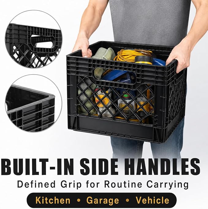 16-Quart Plastic Storage Crate with Handles, File Crate,Black(2 Pack) | Groups groceries, books, clothing, sports gear, and household supplies in a stackable 16-quart plastic crate. - Image 6