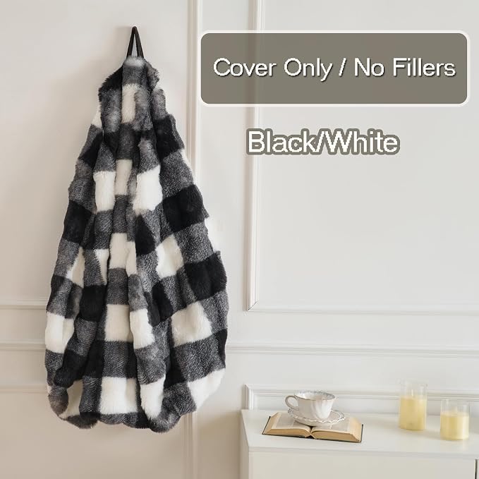 Fluffy Faux Rabbit Fur Bean Bag Chair Cover(No Filler),Cozy Shaggy Bubble Stuffed Animal Storage Large Bean Bag Cover for Bedroom Living Room,Fuzzy Bean Bag Cover Girls Teens Adult,Black/White - Image 5