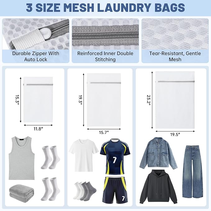 Large Laundry Backpack Bag with 3 Sizes Mesh Wash Bags Total 170L | 2 in 1 Laundry Hamper Basket with Shoulder Straps, Freestanding Laundry Bag for College Dorm, Laundromat, Apartment - Image 3