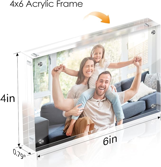 4x6 Acrylic Picture Frame Set of 6, 20mm Thick, Table Display | Double-Sided Transparent Magnetic Frameless Photo Frame, for Photos, Fits Home, Office - Image 3
