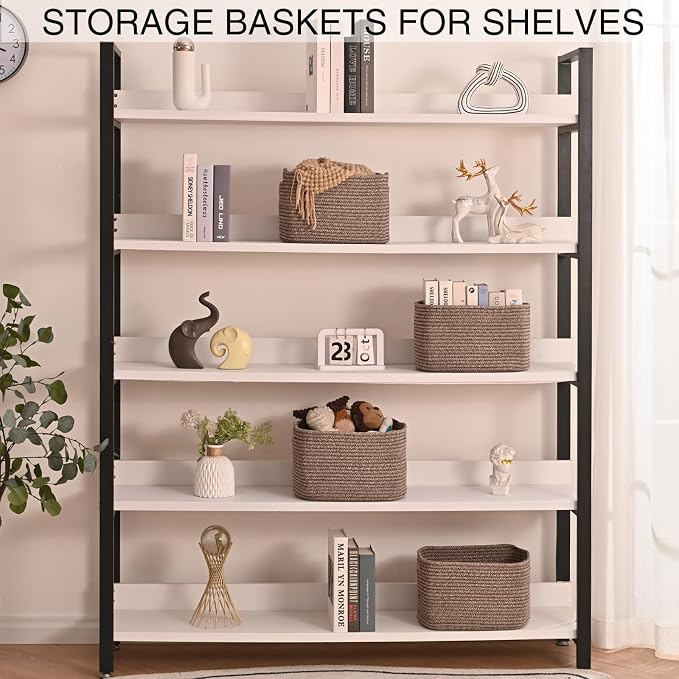 Small Storage Baskets for Organizing Shelves, Cotton Rope Basket for Storage, Cute Rectangular Book Toy Basket, 12.7"×9.1"×7.9", 4 Packs, Dark Brown - Image 3