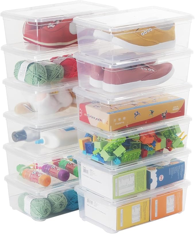 novelinks 12 Pack 6 Quart Clear Plastic Storage Bins with Lids, Shoe Boxes | Shoe Bins, Shoe Containers, Clear Shoe Storage Boxes, Shoe Boxes Clear Plastic Stackable, Craft Organizers and Storage - Image 9