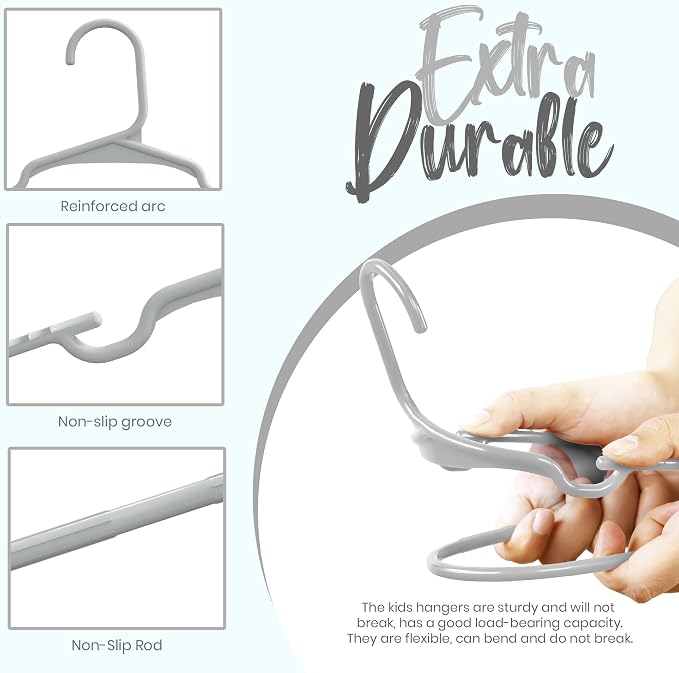 Utopia Home Kids Hangers 20 Pack – 11.5 Inch Baby Closet Hangers Gray | Plastic baby hangers | Fits children's & infant clothes | Gentle on delicate garments - Image 4