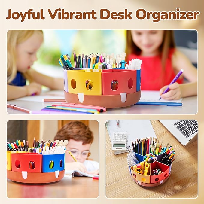 GAMENOTE Rotating Art Supply Organizer, Lazy Susan Caddy, Large | Rotating organizer keeps markers, crayons and craft supplies visible and easy to reach on classroom or home desks - Image 5