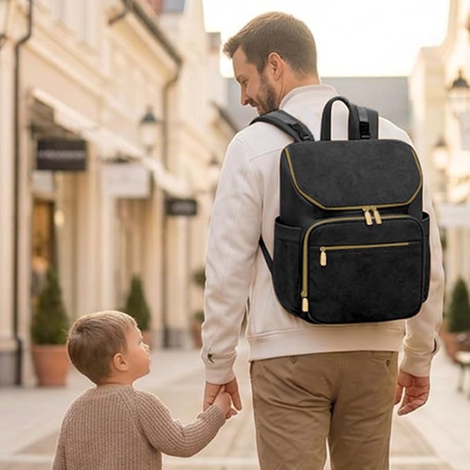 miss fong Leather Diaper Bag Backpack Suede Baby Backpack with Changing Pad | 14Pockets Convertible Mommy Diaper Backpack for Mom Waterproof Wet Pocket,Insulated Pockets,Stroller Straps Luggage Sleeve - Image 9