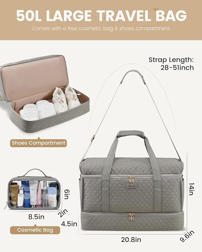 LOVEVOOK Large Travel Duffle Bag, Weekender Bags for Women With Shoe Compartment, Overnight Hospital Bag For Women Labor Delivery, Carry on Bag Personal Item Travel Bag, Yoga Gym Duffel Bag - Image 7