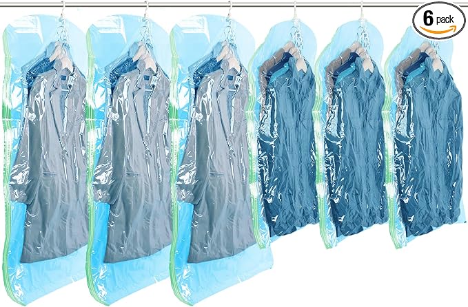 TAILI Hanging Vacuum Storage Bags for Clothes Space Saver 6 Combo Blue | Vacuum Seal Bags for Clothing Travel, Winter Clothes Storage Closet Organizers, Garment, Coats, Suits and Jackets by TAILI
