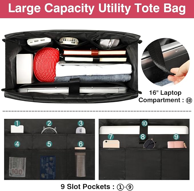 ITIEZY Large Utility Tote Bag for Women with 18 Pockets, Waterproof Teacher Nurse Bags with Zipper for Everyday Travel Work - Image 5