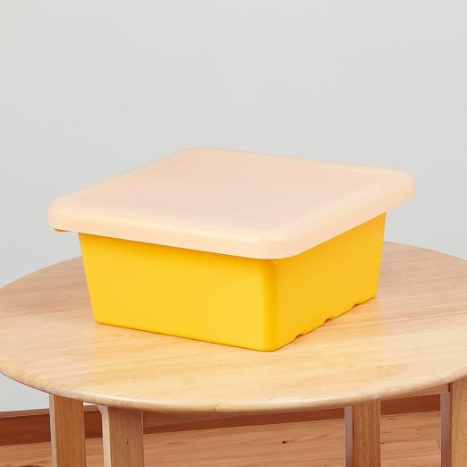 ECR4Kids Stackable Square Bins with Non-Snap Lids, Multipurpose Organization, Yellow, 2-Pack - Image 8