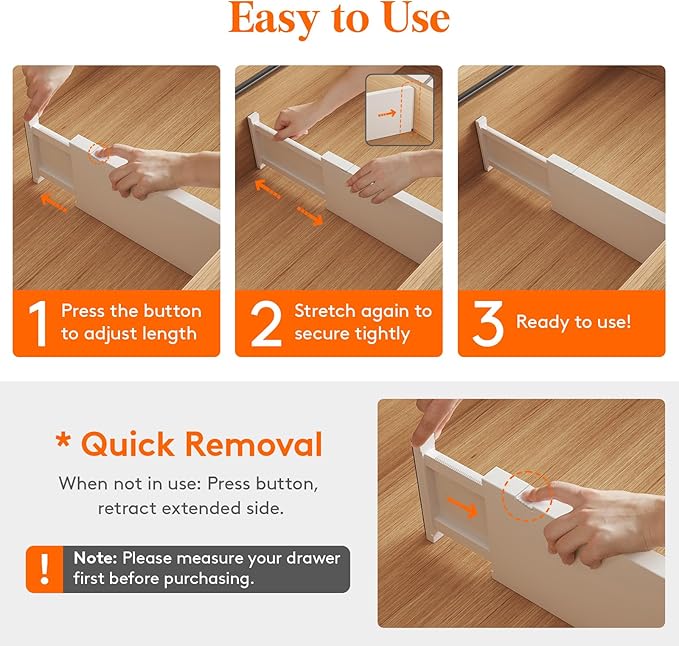 Lifewit 5" Tall Upgrade Drawer Dividers, Adjustable Deep Drawer Organizer | 13.5"-22" Expandable White Drawer Separator for Clothes, Dresser/Kitchen/Closet/Bedroom/Office Organization & Storage, 8 Pack - Image 7
