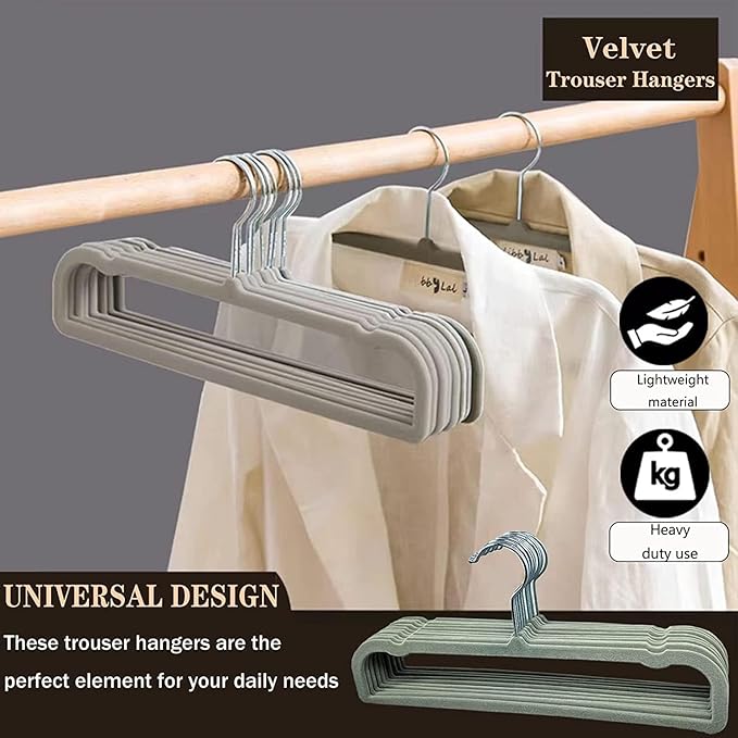Grey Velvet Hangers Non-Slip 20 Pack Felt Hangers for Pants Trouser Hanger | 360° Swivel Silver Hook, Thin Space Saving Clothes Hanger for Jeans Slacks, Slim Perchas Terciopelo, Perchas para Pantalones - Image 6