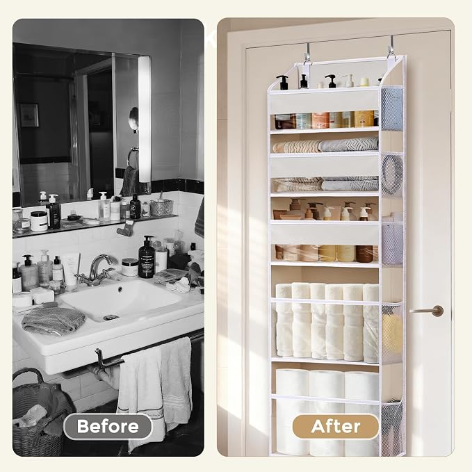 5 Tiers Over the Door Organizer with 10 Mesh Side Pockets, 44 lbs Weight Capacity Closet Hanging Storage Organizer with Large Clear Window Kids Toys, Shoes, Diapers, Beige，2 Pack - Image 7