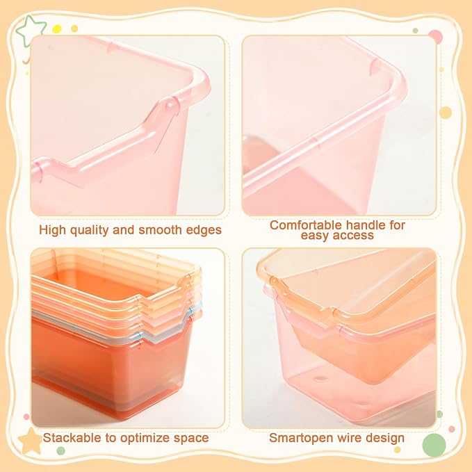 Funrous 24 Pack Plastic Cubby Bins for Classroom, Stackable Storage Bins with Rainbow Labels and Handles Cubby Organizer Containers for Teacher Supplies Home Office Daycare and Playroom (Orange) - Image 3