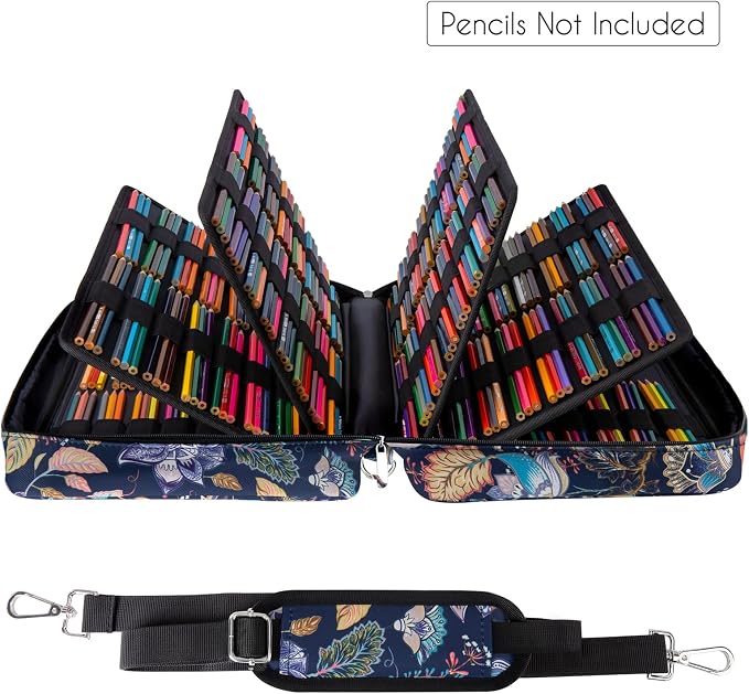 YOUSHARES Big Capacity Colored Pencil Case - 480 Slots large Pen Case Organizer with Multilayer Holder for Prismacolor Colored Pencils & Gel Pen (Retro Flower) - Image 3