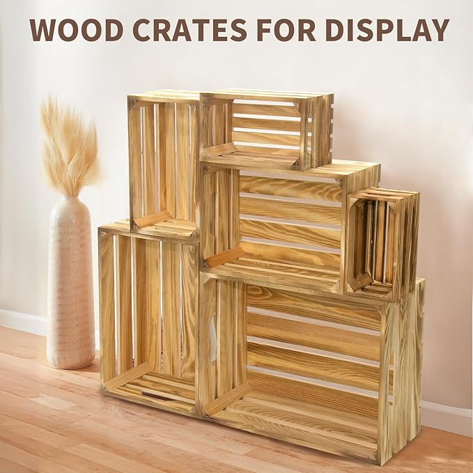 6 Pcs Wooden Crates for Display, Nesting Wood Crate for Storage, 6 Size | Farmhouse Weddings Wooden Basket for Storage Container and Decorations, Rustic Wood Crates for Farmers Market, Birthday, DIY - Image 4