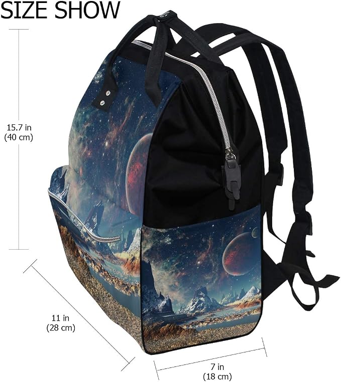 Large Diaper Bag Backpack Alien Planet Moon And Mountains Cosmetology Bag Waterproof Hairstylist Traveling Bag - Image 2