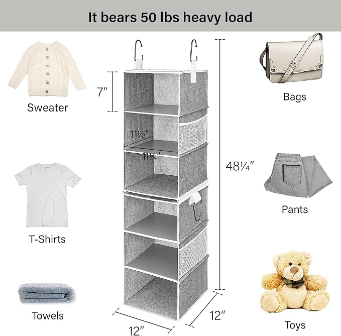 StorageWorks 6-Shelf Hanging Closet Organizers, 3-Pack Large Closet Organizers with Handles - Image 3