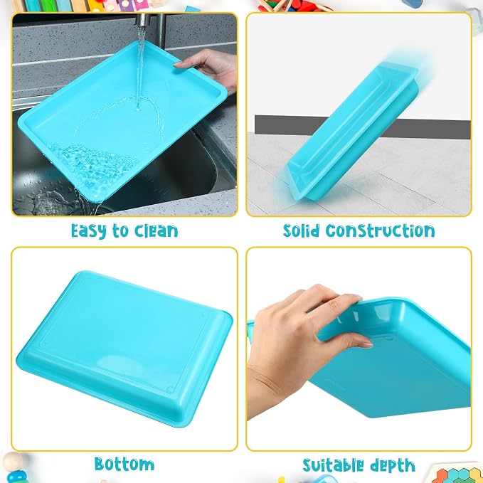 Maitys 24 Pcs Plastic Art Tray 11x8.7x1 Inch Activity Craft Tray,Light Blue | Classroom Serving Trays, Stackable Storage, Sand Trays for School Painting Beads Crafts DIY Projects - Image 2