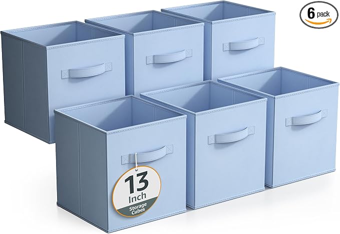 Sorbus Fabric Storage Cubes - 6 Foldable Storage Bins for Organizing Pantry, Cubbies, Toy Box - Clothes Storage & Closet Organizer - 13 Inch Collapsible Cube Baskets for Shelves with Handle by Sorbus