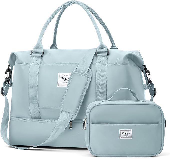 Large Weekender Bags for Women, Travel Duffel Bags with Shoe Compartment,Personal Item Travel Carry on Overnight bag for women Travel Set,Light Blue by SUNMOP