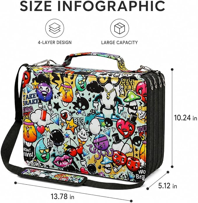 224-Slot Marker Organizer Bag, 4-Layer Case with Strap | 224-slot 4-layer marker bag in twill Oxford fabric with handle, detachable strap, smooth zipper for studio and outdoor use. - Image 2