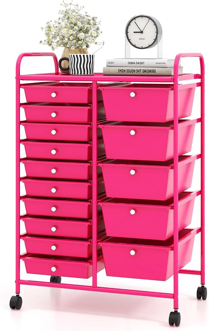 DREAMADE Rolling Cart with 15 Drawers, Rolling Drawer Organizer Cart w/Lockable Wheels, Removable & 2-Sized Storage Drawers, Art Cart for School Home Art Supplies Crafts File Scrapbook by DREAMADE
