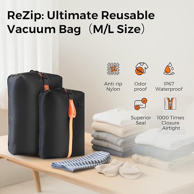Aerogogo ReZip Vacuum Bags for Travel Luggage Reusable Compression Bags Vacuum Seal Packing cube for Cloth Packing (Large-No pump） - Image 2