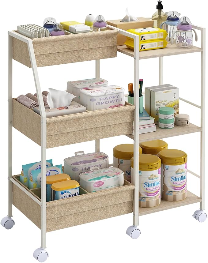 Rolling Nursery Diaper Caddy Organizer Cart, 3-Tier with Dividers by Marbyraz