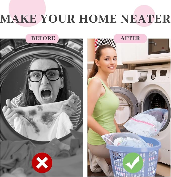 Nuenen 36 Pieces Mesh Laundry Bags Fine Mesh Wash Bags with Zipper Machine Washable Lingerie Bags for Washing Delicates Clothes Garment Underwear Blouse Hosiery Socks Travel, 16 x 20 Inches (Pink) - Image 4